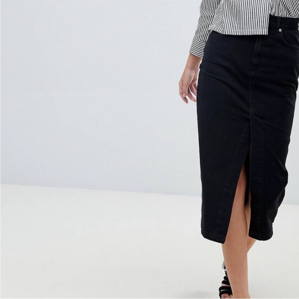 Asos long black denim skirt. Size 6 petite - Picture 2 of 14